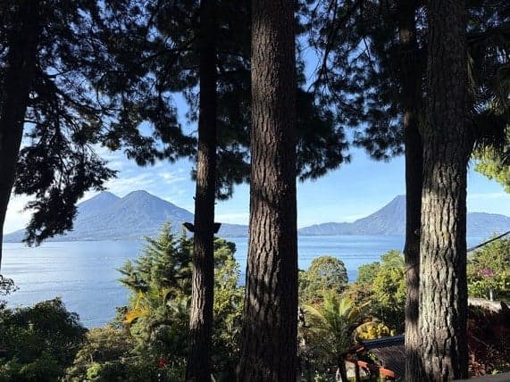 Lake Atitlan surrounded by volcanoes