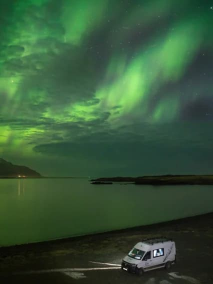 The northern lights reflected over Icelandic water